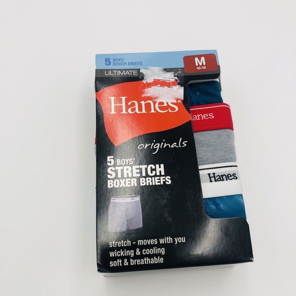 New Hanes Boys' Stretch Boxer Briefs, 5-Pack Multicolored Size Medium 10/12